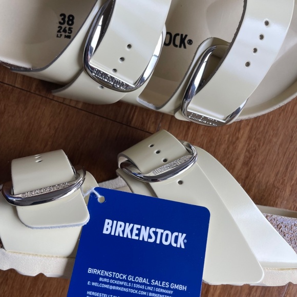 Women's 'Arizona Big Buckle' Birkenstock, White/Cream/Cork, Size 7 (NWT) - Picture 3 of 11
